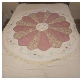 Hand-Quilted Tablecloth with Floral Motif