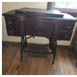 White Treadle Sewing Machine in Wooden Cabinet