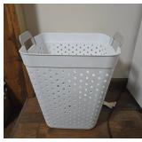 White Plastic Laundry Basket with Handles