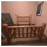 Handmade Log Full-Size Bed with Antler Accents