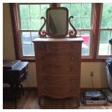 Antique Tiger Oak 8-Drawer Dresser with Mirror