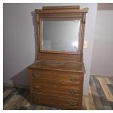 Wooden Dresser with Mirror and Brass Drawer Pulls