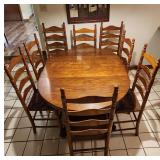 Oak Dining Table with Eight Ladderback Chairs