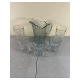 Clear Glass Pitcher and Six Glasses