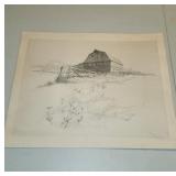 16'ï¿½20' Pencil Art of a Rural Barn Scene