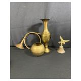 Brass Decor Set with Vase, Bell, and Horn