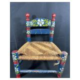Hand-Painted Wooden Chair With Woven Seat