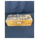 Cast Iron Calibration Weights in Wooden Block