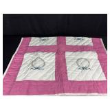 Handmade Embroidered Quilt with Floral Wreaths
