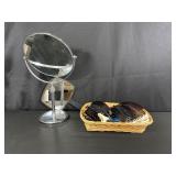 Vanity Mirror and Basket With Hair Clips
