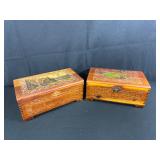 Two Wooden Jewelry Boxes with Engraved Detail