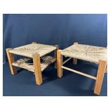 Two Woven Wooden Footstools