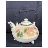 Ceramic Teapot with Floral Motif and Wire Handle