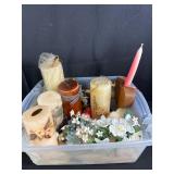 Decorative Candles in Plastic Bin