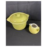 Yellow Ceramic Covered Dish and Creamer