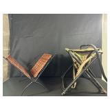 Two Folding Stool-Style Metal Furniture Pieces