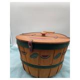 Wooden Basket With Lid and Watermelon Design