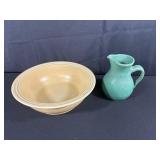 Pottery Pieces: Pfaltzgraff Bowl and Green Pitcher