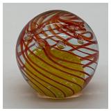 Handcrafted Glass Paperweight with Swirls