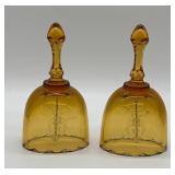 Fenton Hex Panel Amber Glass Bells, 1996