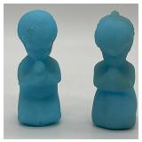 Fenton Satin Blue Praying Boy and Girl Figurines