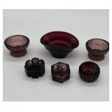 Amethyst-Colored Glass Bowls and Salt Cellars