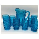 LE Smith Moon and Stars Glass Pitcher and Tumblers