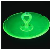 Heart Handle Uranium Glass Tray by Greensburg
