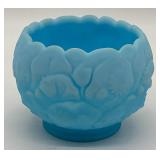 Fenton Blue Satin Waterlily Rose Bowl