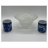 Frosted Glass Bowl and Japanese Peacock Cups