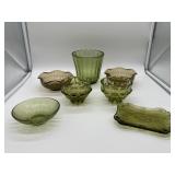 Fenton Art Glass Green Bowls & Vanity Tray