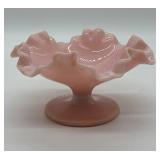 Fenton Pink Milk Glass Ruffled Compote