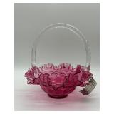 Fenton Pink Glass Basket, 9 Inches Tall