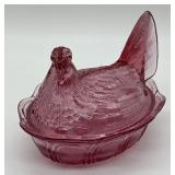 Fenton Rosalene Hen on Nest Covered Dish