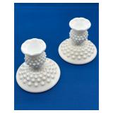 Fenton Hobnail Milk Glass Candlesticks