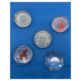 Five Vintage Lucite Paperweights