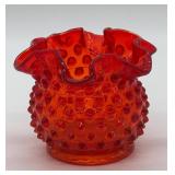 Fenton Amberina Hobnail Ruffled Rose Bowl