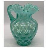 Fenton Opalescent Green Coin Dot Pitcher
