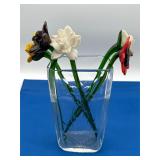Glass Vase With 5 Glass Flower Stems