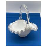 Fenton Art Glass White Opalescent Basket
