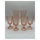 Six Pink Depression Glass Goblets