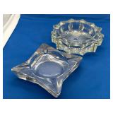 Two Clear Glass Ashtrays