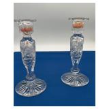 Cut Glass Candlesticks, 8 Inches