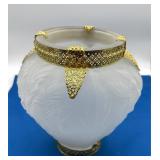 Tiffin Glass Poppy White Satin Vase with Ormolu