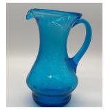 Pilgrim Glass Crackled Blue Pitcher