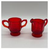 L.G. Wright Paneled Grape Ruby Red Cream and Sugar
