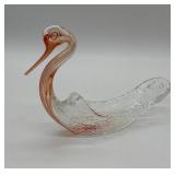 Fenton Glass Swan Bowl in Peach Swirl