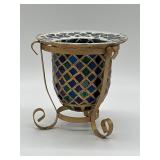 Mosaic Glass Vase in Metal Scroll Holder