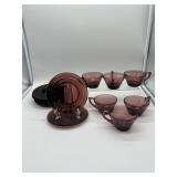 Amethyst Glass Tea Set with Mixed Saucers