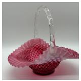 Fenton Hobnail Cranberry Opalescent Glass Basket